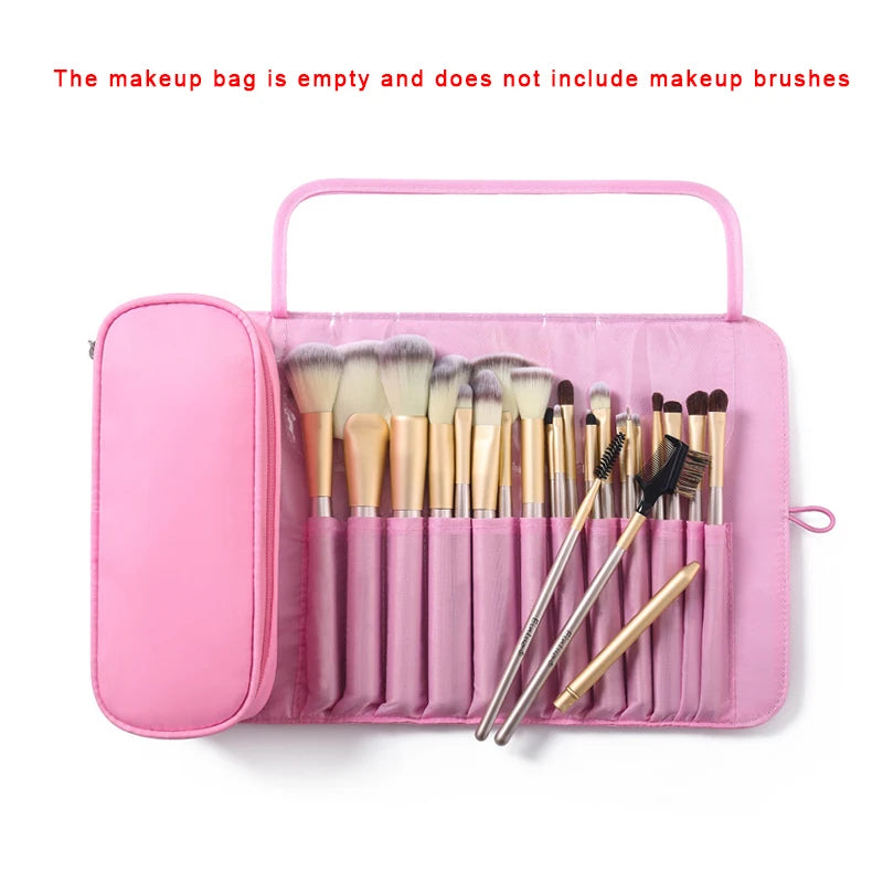 NEW Arrivals Make-Up Bag Women's Cosmetic Brush Bag Travel Organizer Makeup Brushes Fold Tools Rolling Bags Waterproof Nylon Makeup Case Women Cosmetic Accessories