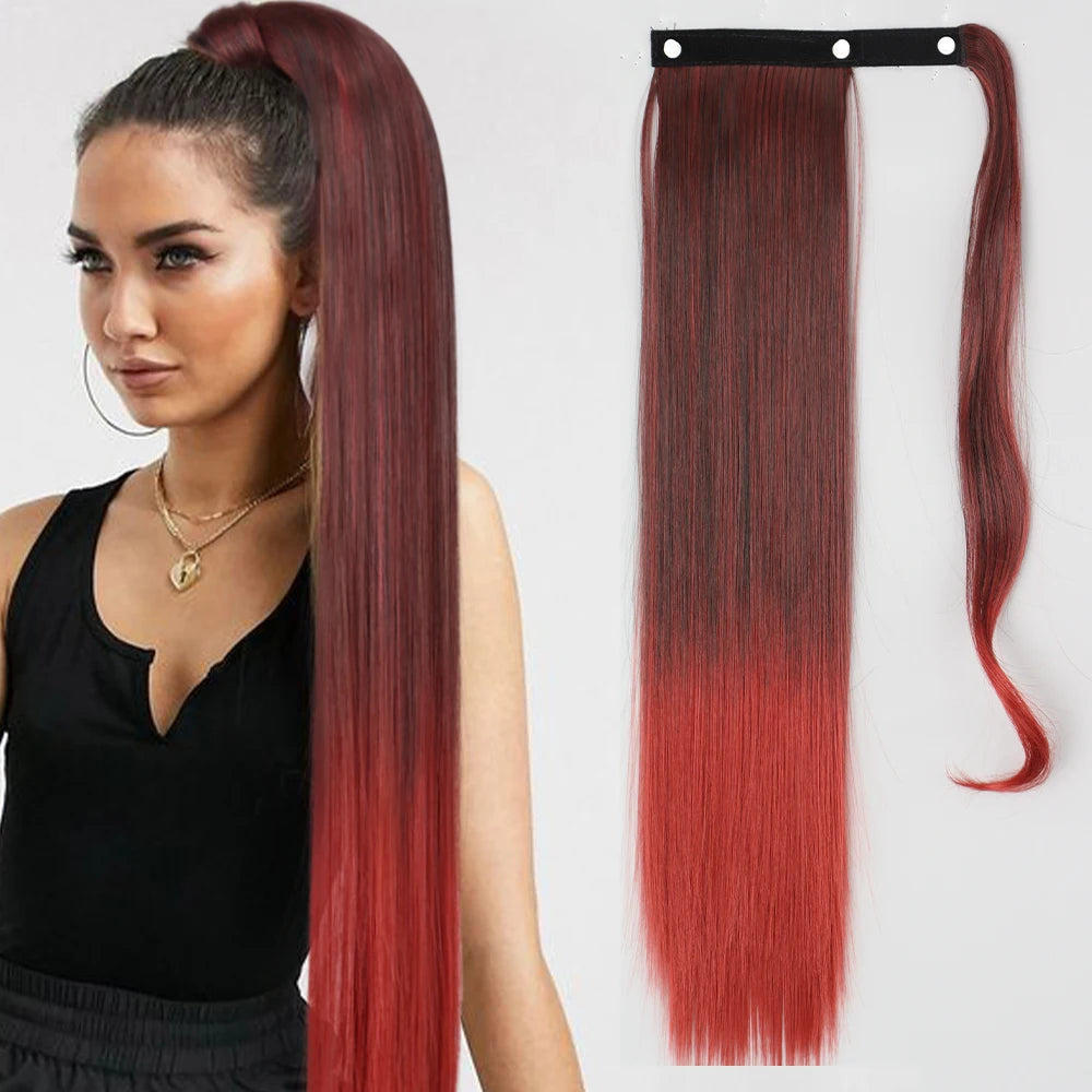 NEW  Synthetic Long Straight Wrap Around Clip In Ponytail Hair Extension Can Be Permed Heat Resistant Pony Tail Fake Hair