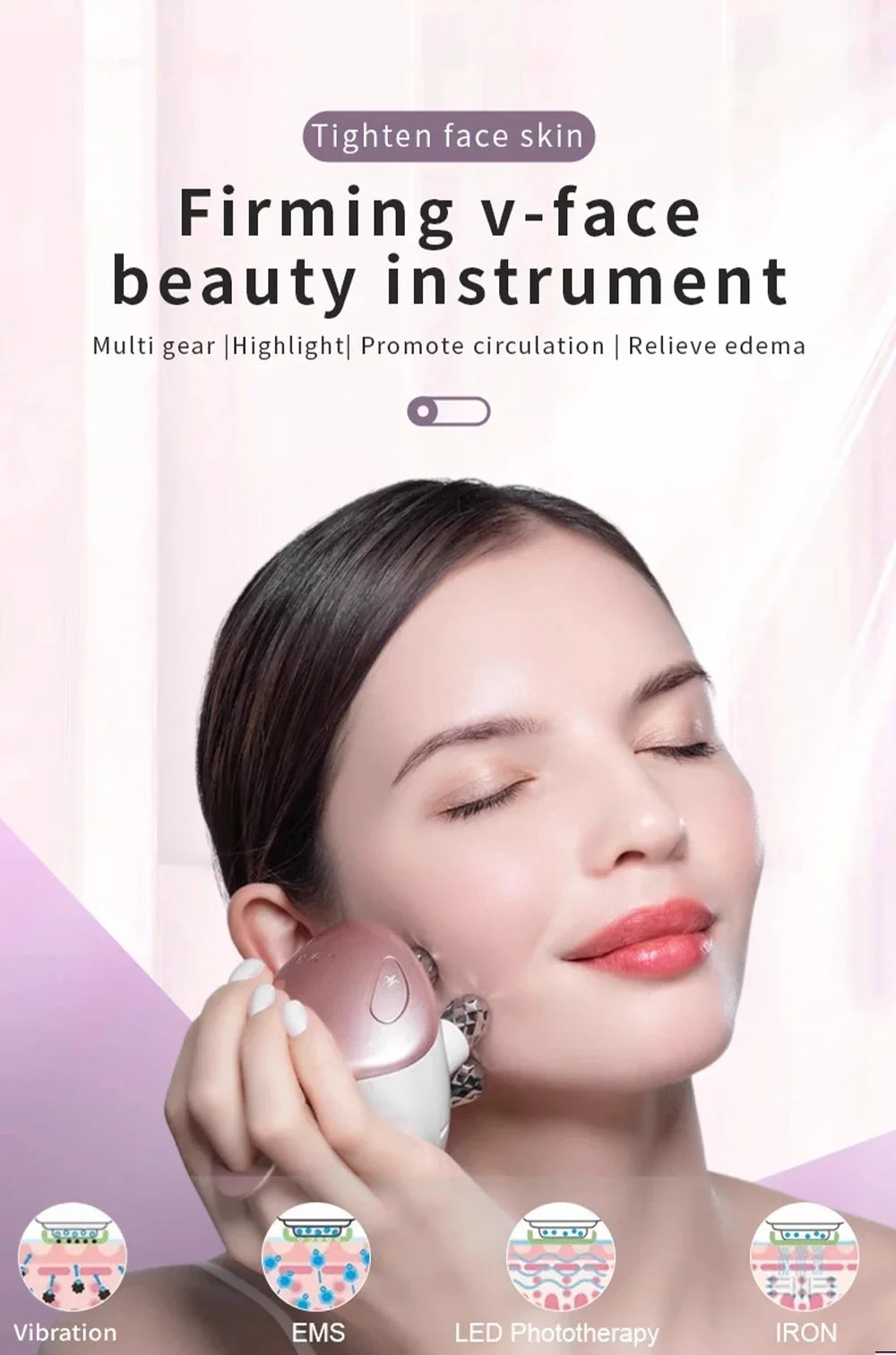 EMS 5 in 1 Facial Massager 4D Massage Head Home Use Facial Device Promote Face Cream Absorption 5 Light Color Modes Beauty Tools Women Skin Care Supplies