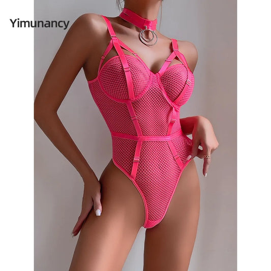 Yimunancy Mesh Bodysuit Women Spaghetti Strap Bodycorn Backless Bodysuit Body Femme