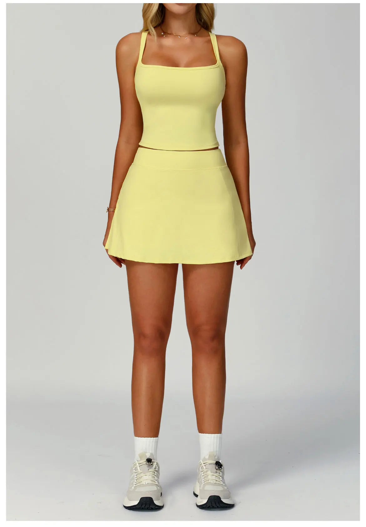 2PCS Set S-XL Set 5 Colors Women's Tracksuit Sexy Sport Bra High Waist Sports Short Skirt Badminton Tennis Golf Suit Gym Fitness Sleeveless Workout Suit Sportswear