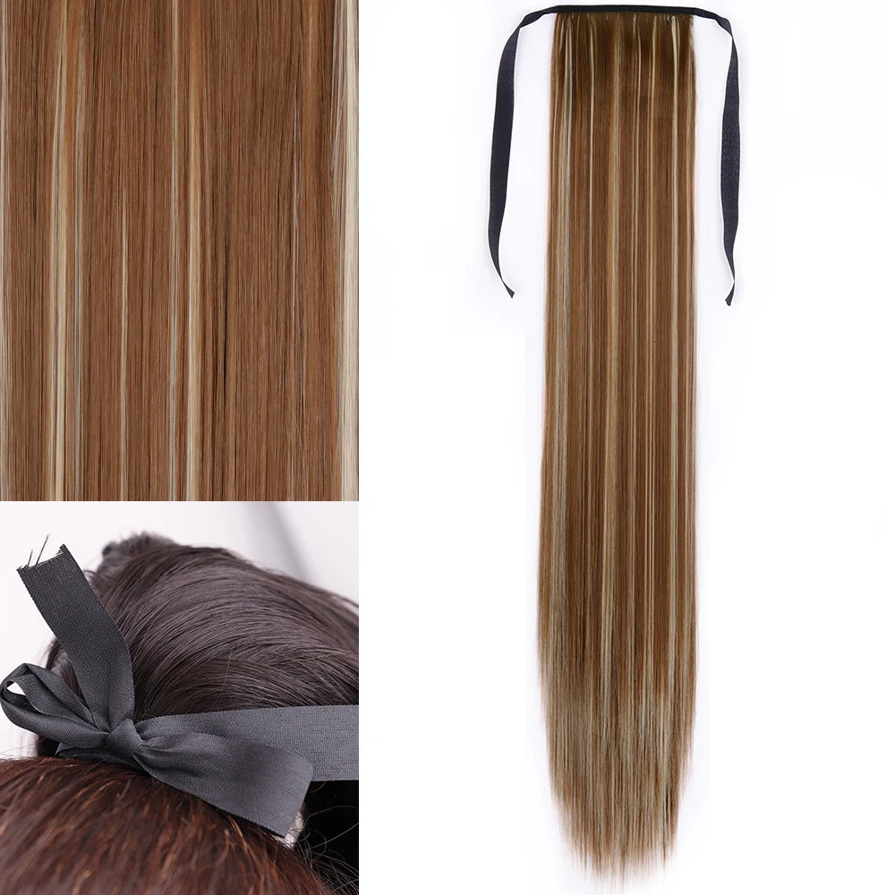 NEW  Synthetic Long Straight Wrap Around Clip In Ponytail Hair Extension Can Be Permed Heat Resistant Pony Tail Fake Hair