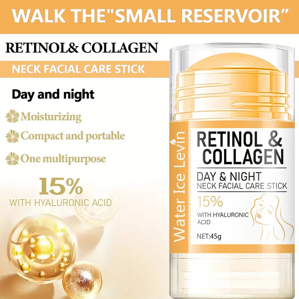 45g Retinol and Collagen Day and Night Neck Cream Facial Stick, Hydrating, Moisturizing, Non-Greasy, Easy to Absorb, Mild and Non-Irritating, Deep Absorption!