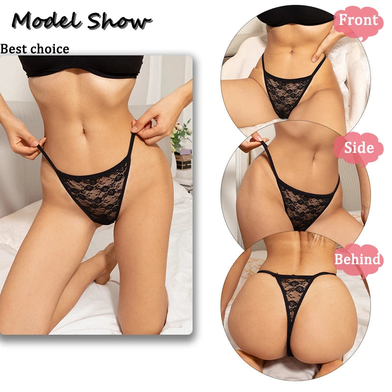 5Pcs Sexy Women's G-String Lace Panties Floral Lingerie Woman Panties Sexy Thong Underwear Female Pantys Perspective Intimates ﻿