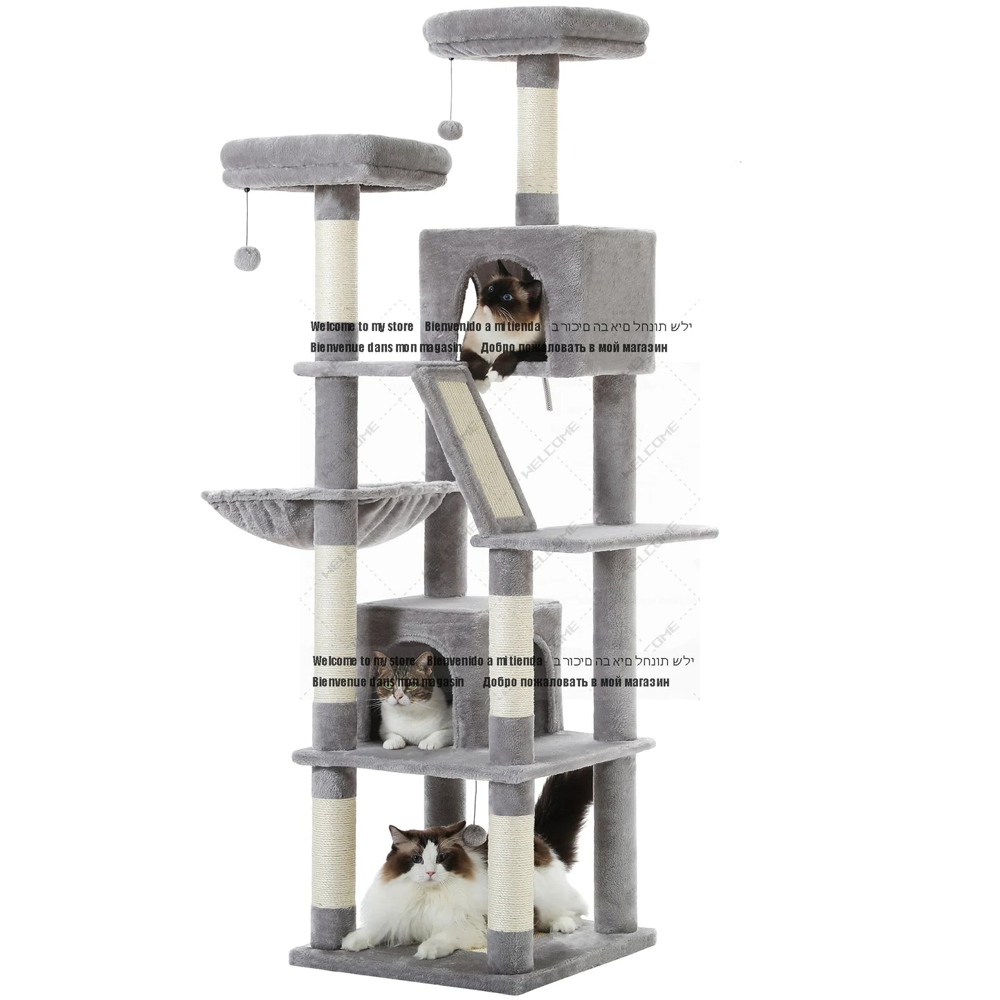 Large Cat Tree Tall Cat Tower for Indoor Cats Multi-Level Plush Cat Condo with Scratching Posts Scratching Boards Perches Caves