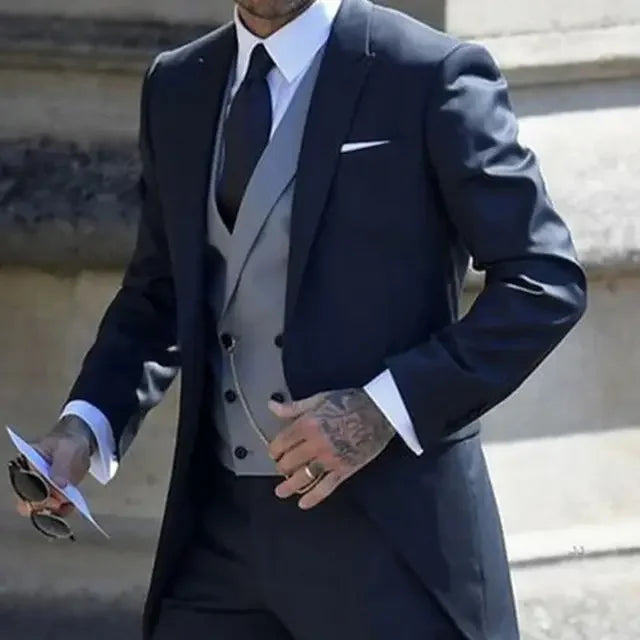 Low-Price Sales are Limited NEW 3PCS Set S-6XL PLUS SIZE Navy Blue British Gentleman Tuxedos Tailcoat Formal Wedding Business Opera Concerts Evening Party Suits Swallow Tail Coat Male Jacket Vest Pants Suit Men Luxury Fashion