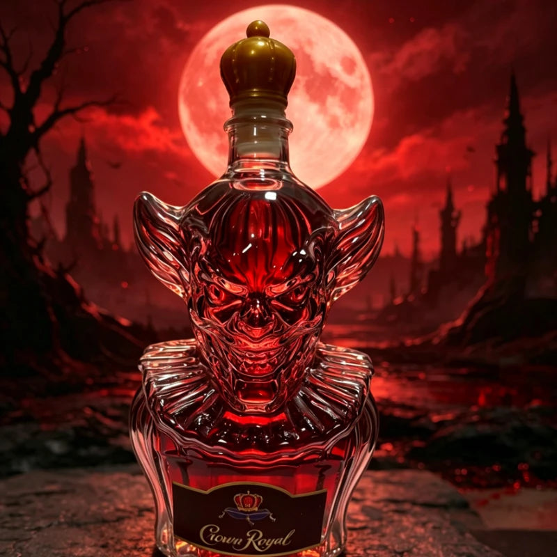 Horror Clown Style Crystal Glass Decanter Crown Royal Baphomet Style Whiskey Wine Bottle, Halloween Decoration Gift First Choice Witchcraft Barware Accessories
