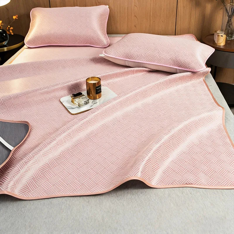 3 PCS Set 5 Colors Summer NEW Breathable Cooling Sheet Set Antibacterial Skin-Friendly Sleeping Mat Pillowcase Comfortable Air Condition Mattress Home Bedroom Bedding Supplies