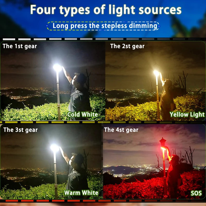 Solar Charging Tent Strong Light with Magnet Zoom Portable Torch Camping Lantern Work Maintenance Lighting 80W LED Lights