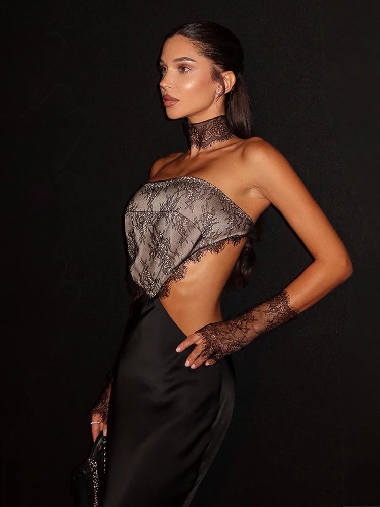 NEW Lace Patchwork Maxi Dresses For Women Fashion Sexy Night Clubwear Sleeveless Backless Fit Slash Neck Sheath Long Gowns Female Clothing Supplies