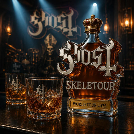 Ghost SKELETOUR World Tour IP Glass Decanter Gold Lid Crown Stopper Whiskey Bottle Home Bar Decor Collectible Gift