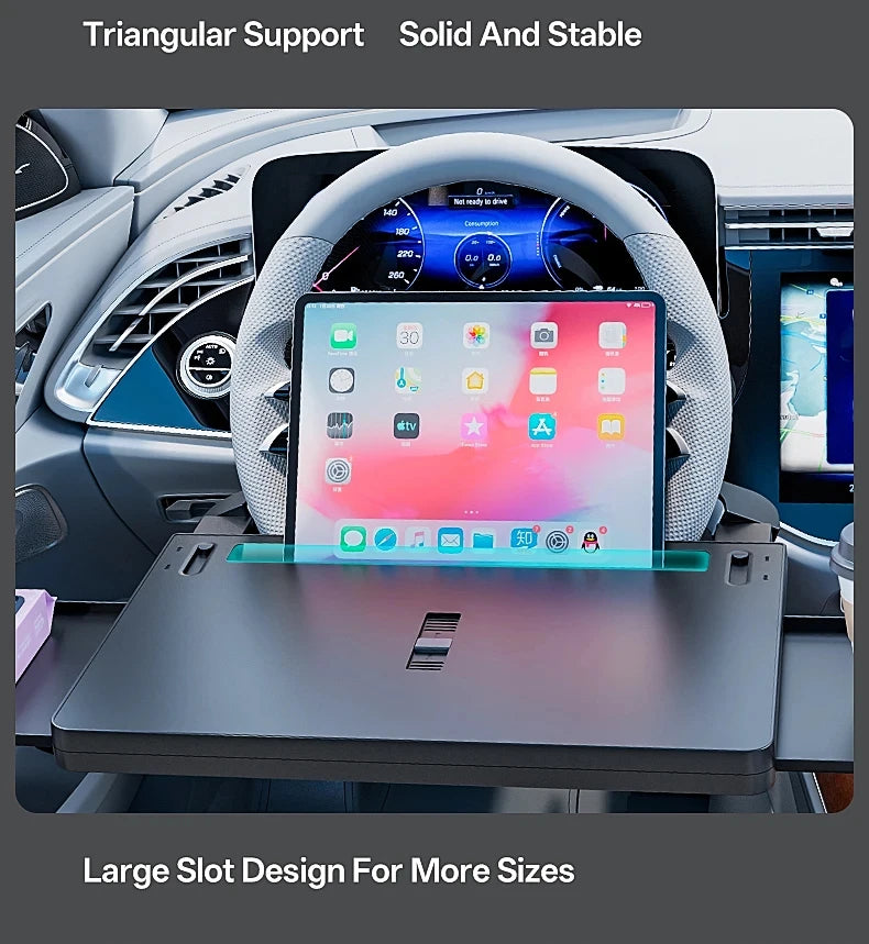 New Car Tray Carbon Fiber Table Food Tray Desk Folding Laptop Desk Auto Steering Wheel Tray Mount Adjustable Water Cup Computer 10kg Weight Bracket Holder Accessories