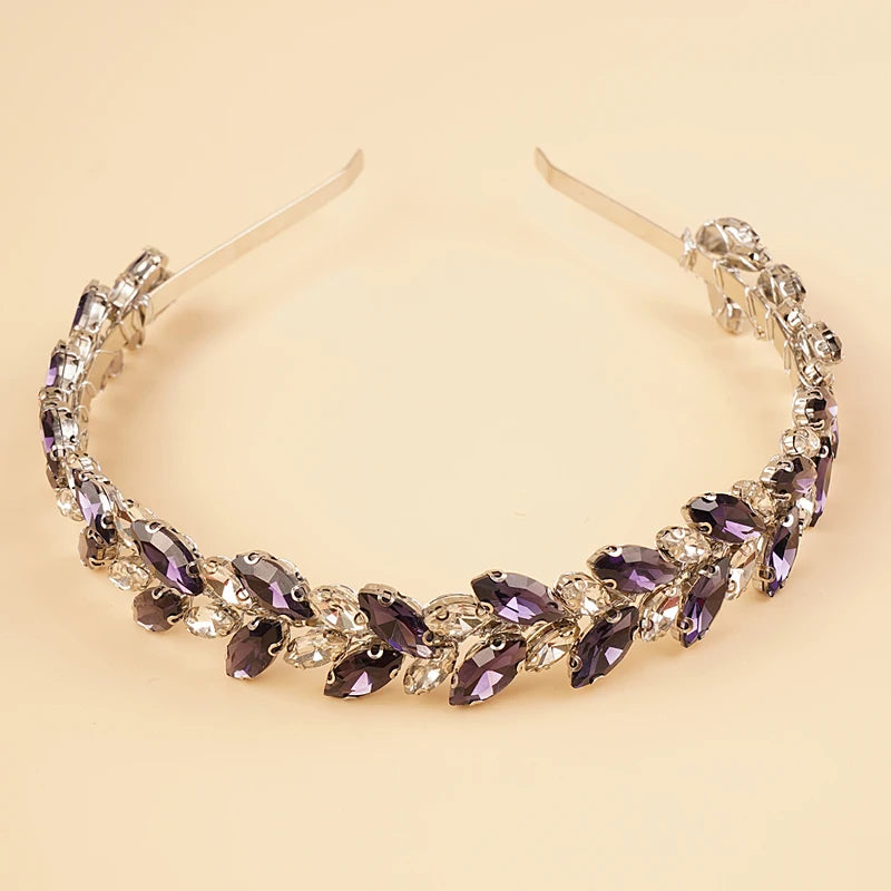 Australian Opal Stones 12 Color Luxury Bride Crystal Wedding Headband Silver Blue Red Bridal Headpiece Sparkly Rhinestones Hair Jewelry Accessories for Women and Girls