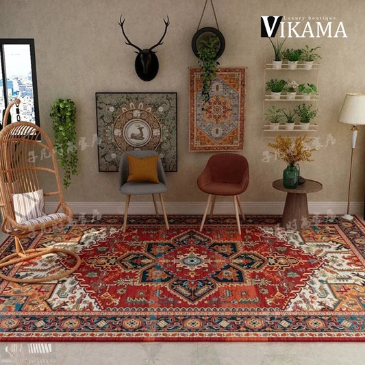 NEW Arrivals Persian Velvet Luxury Bohemian Retro Style Living Room Large Area Decorated Carpet American Bedroom Sofa Non-Slip Washable Crystal Velvet Rugs