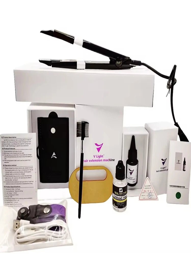 V Light Hair Extension Machine Set Kit With V Light Glue Original V Light Technology Tool Hair Extension Machine For Tape Glue Women Men Hair Care Supplies