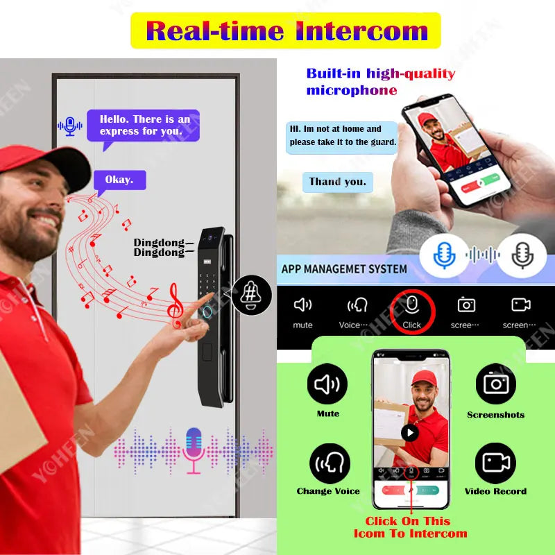 NEW Arrivals 3D Face Recognition Door Lock TUYA APP Can Video Intercom Unlock Digital Smart Lock Fingerprint Key Card NFC Phone Lock Safety Security Accessories Home Office Supplies