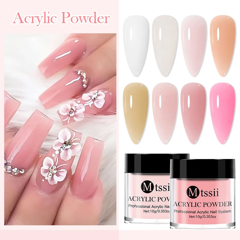 8pcs Nail Acrylic Powder Liquid Set Clear Nude Pink Monomer Liquid Set With Nail Brush For Nails Extension Carving Flower DIY Women Beauty Salon Spa Accessories Nail Care Tools Set