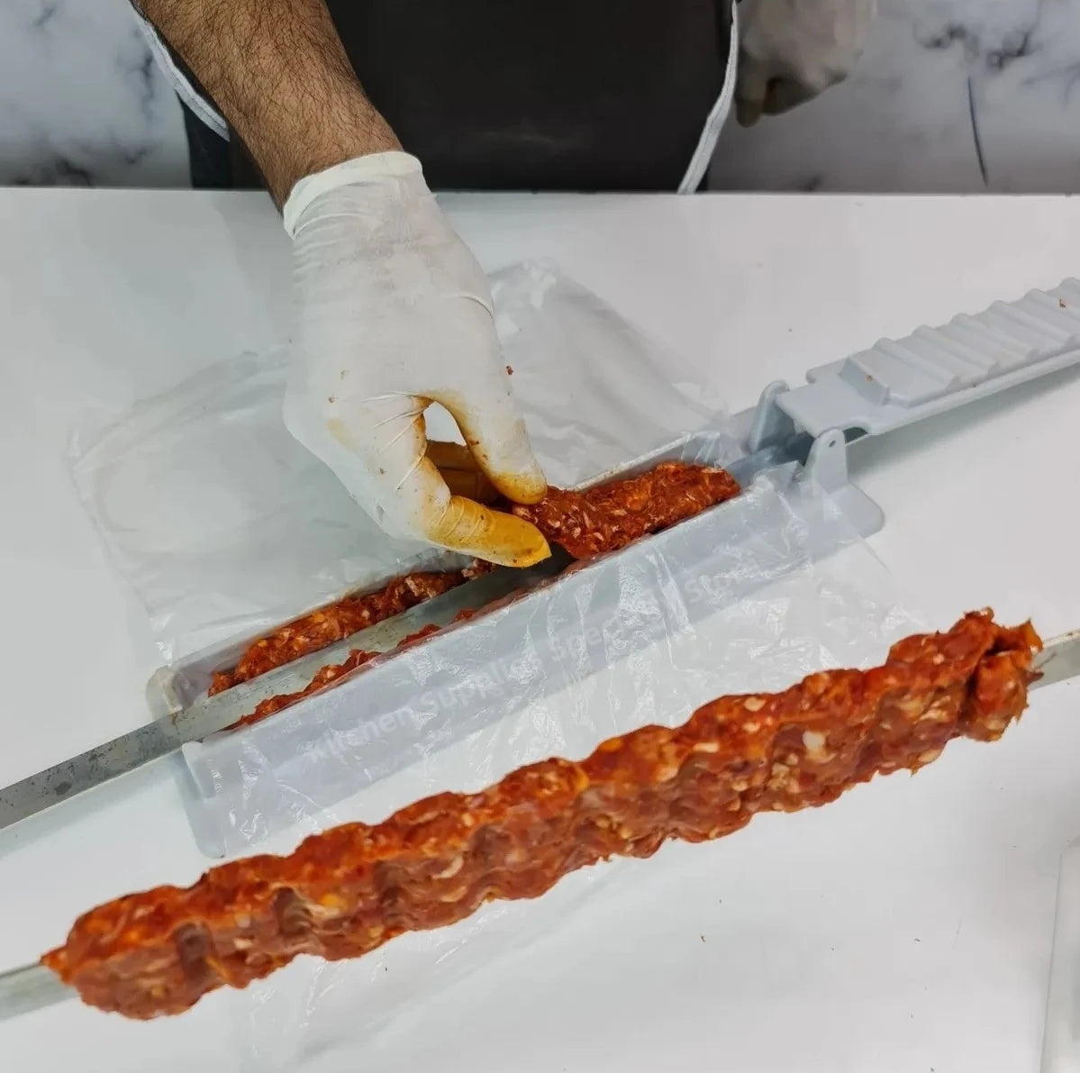 NEW Single Row Kebab Maker Barbeque Camping Grill Meat Skewer Machine Kebab Press Maker Reusable Plastic BQ Skewer Maker Kebab Preparation Cooking Tools