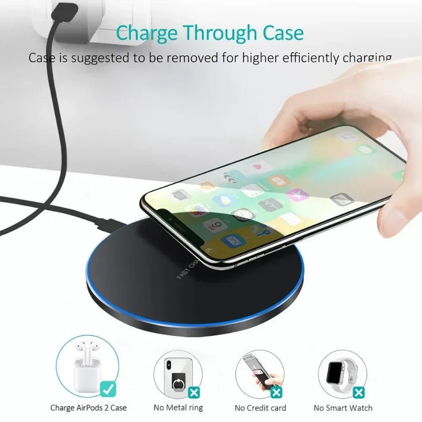 White/Black Color 300W  Fast Wireless Charger Pad + Cable  for iPhone 16 15 14 13 12 Pro Max Samsung Galaxy S24 S23 S22 Xiaomi Wireless Charging Station Mobile Cell Phones Accessories