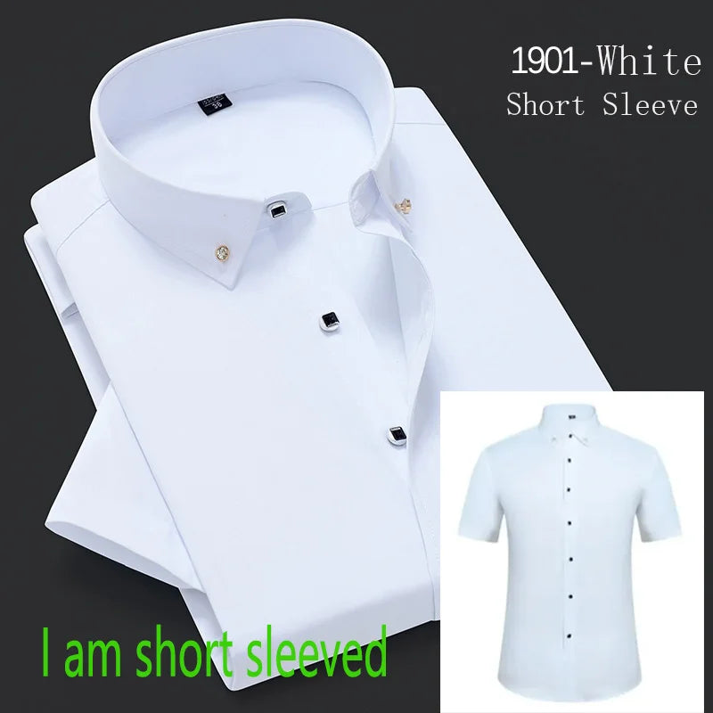 10 Colors S(60KG) 5XL(90KG) UK Plus Size New Men's Whit Shirt High End TikTok Popular Clothes Short Sleeve Long Sleeve Casual Suit Bottom Shirts