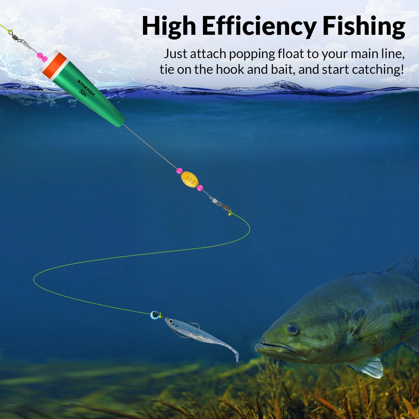 NEW Arrivals  Fishing Float 5Inch Rig EVA Foam Weighted Bobber Buoys Freshwater Sea Boat River Fishing Popping Cork Floats Rig With 20g 30g Sinker Fishing Accessories