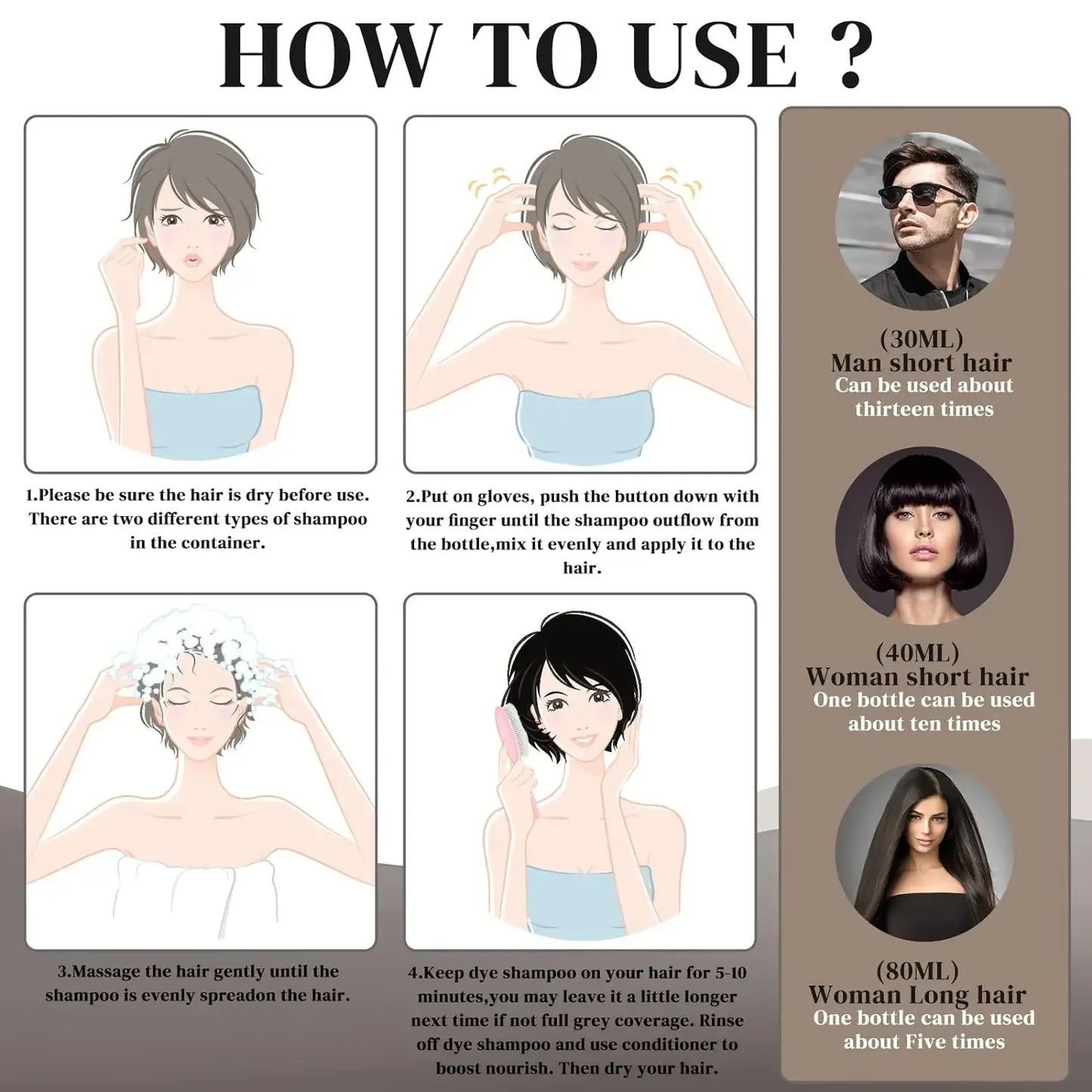 NEW 500ml Korean Hair Dye Shampoo 3 in1 Darkening Hairs Instant Gray To Black Polygonum Multi-Florum Natural Coloring Cover Men Women Hair Care Supplies