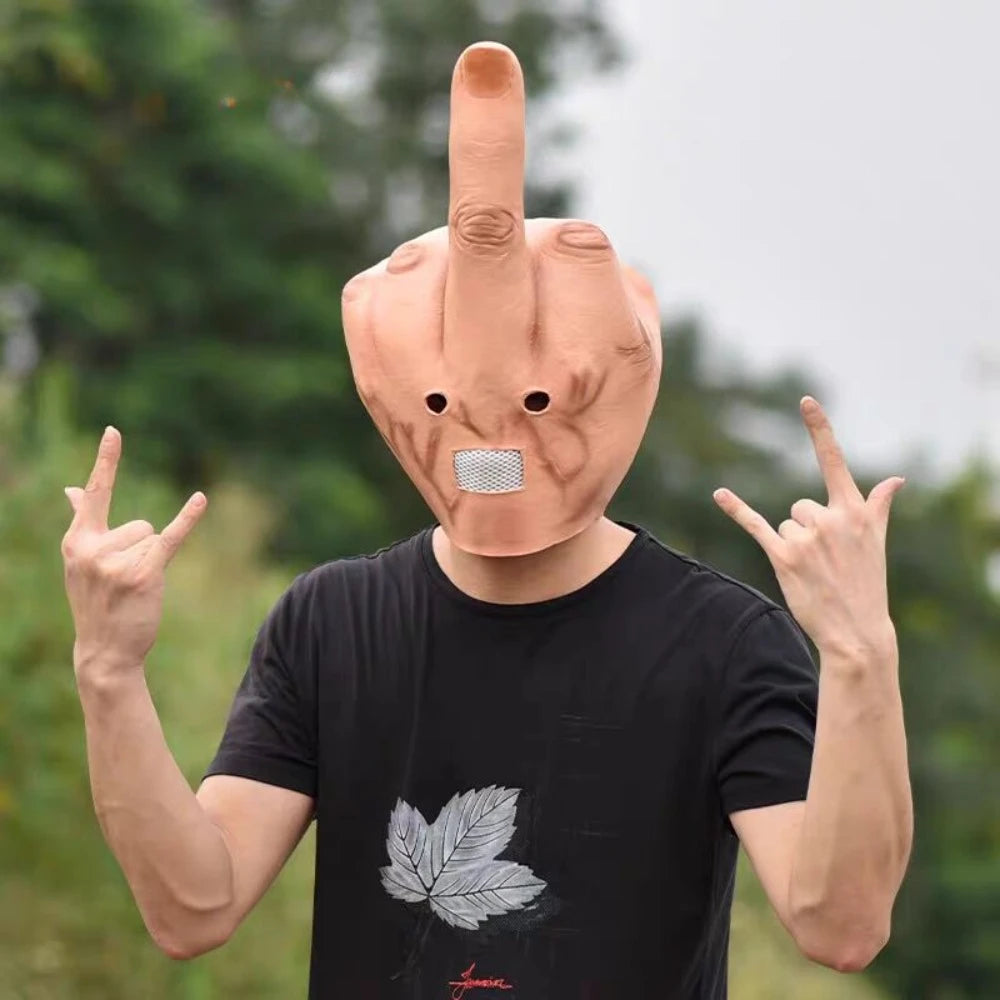 Cosplay Vertical Middle Finger Mask Creative Personality Despises Spoof Headgear Props Halloween Dress Up Creepy Fingers Mask