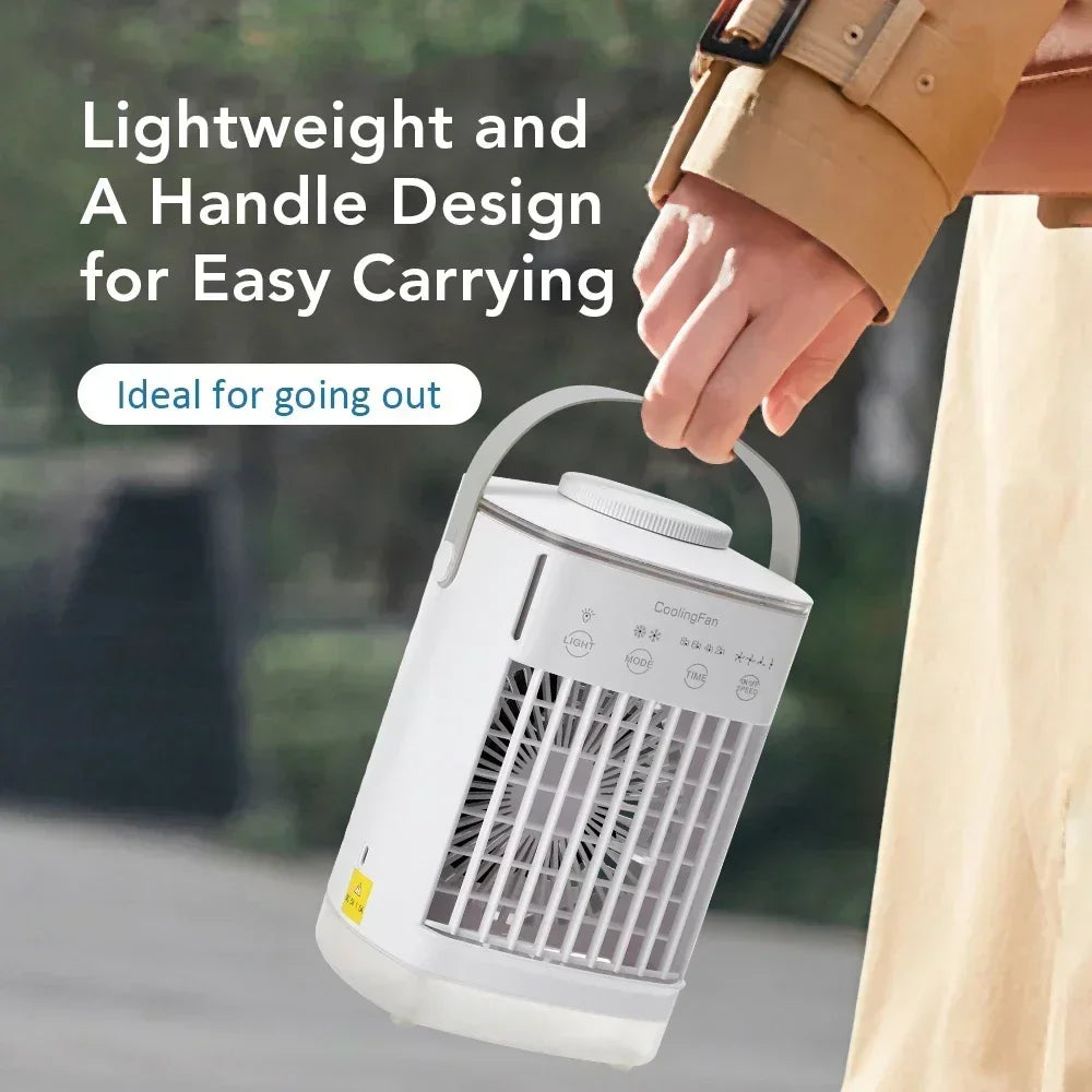 Home Office Air Conditioner Portable Fan Desktop Dual Spray Ultrasonic Atomization 3/4-Speed Mute Air Cooler Night Light for Outdoor Camping Beach Picnic Cooling Supplies
