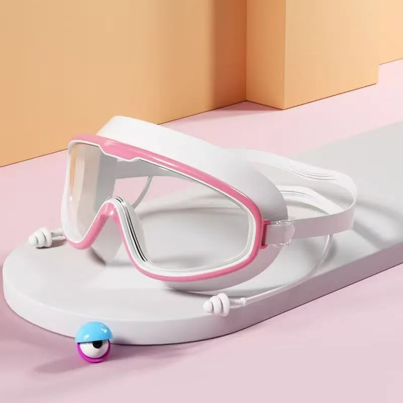 NEW Kids Swimming Goggles Big Frame HD View Anti-Fog Waterproof Children's Swim Goggles Boys and Girls Multi-Colors Home Swimming Pool Beach Clear Vision Goggles