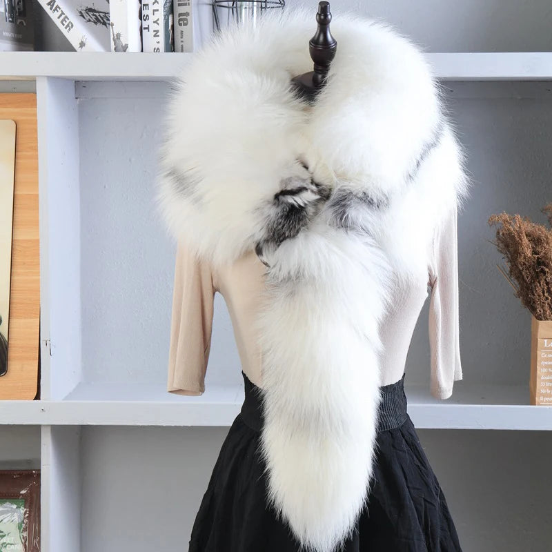 Real Mink Fur Fox Scarf Men Woman Winter Warm Natural Fur Shawl Soft Headscarf Super big Gray Silver Fox Scarf Fur Winter Warm Snow Clothes Accessories Supplies Female Ladies Winter Luxury Fashion Clothing Products