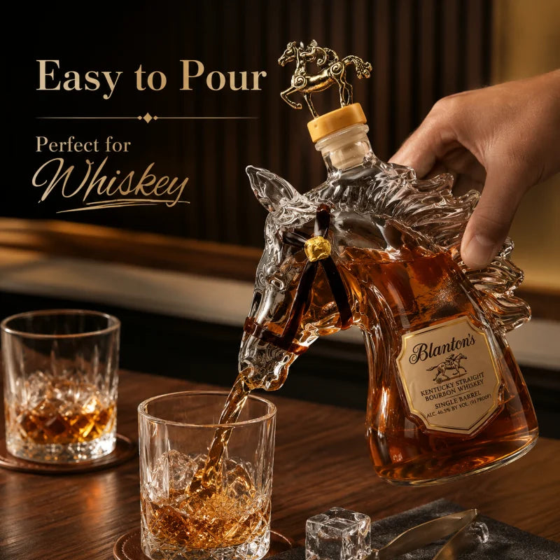 NEW  Blanton's Horse Head Shaped Crystal Whiskey Decanter, Luxury Bronze Horse Rider Stopper Liquor 400ml Bottle, Kentucky Bourbon Spirits Storage Home Bar Pubs Night Club Barware Accessories