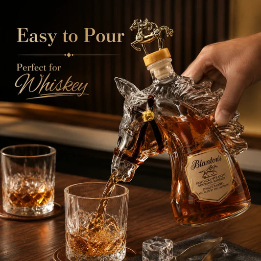 NEW  Blanton's Horse Head Shaped Crystal Whiskey Decanter, Luxury Bronze Horse Rider Stopper Liquor 400ml Bottle, Kentucky Bourbon Spirits Storage Home Bar Pubs Night Club Barware Accessories