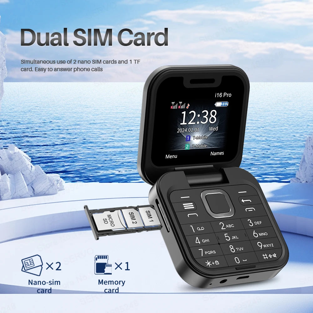 NEW!!!! Mini Flip Mobile Phone FM Radio Magic Voice Blacklist Speed Dial Vibration 2SIM Card Small Display Foldable Phone