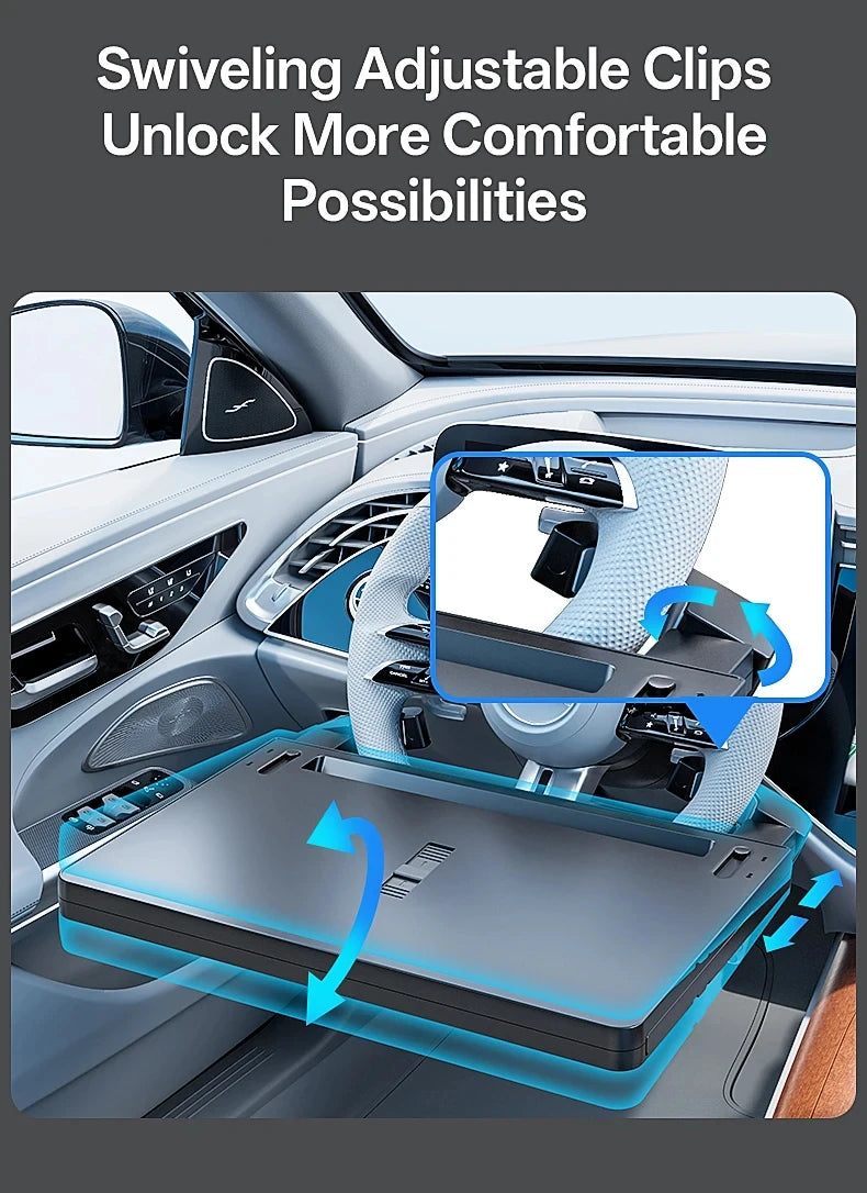 New Car Tray Carbon Fiber Table Food Tray Desk Folding Laptop Desk Auto Steering Wheel Tray Mount Adjustable Water Cup Computer 10kg Weight Bracket Holder Accessories