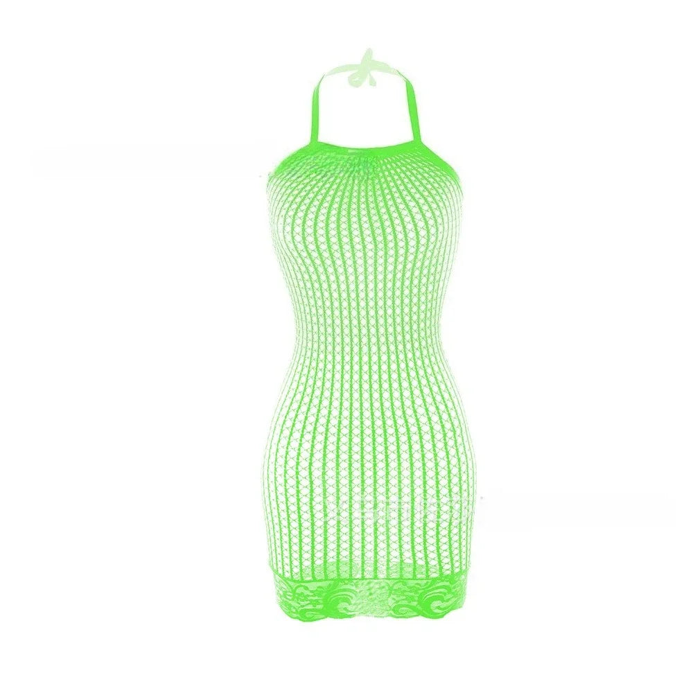 10 Colors Women Sexy Fishnet Swimwear Cover Up Without Bikini Hollow Out See Through Bodycon Dress Beachwear Summer Women's Swimwear Dress