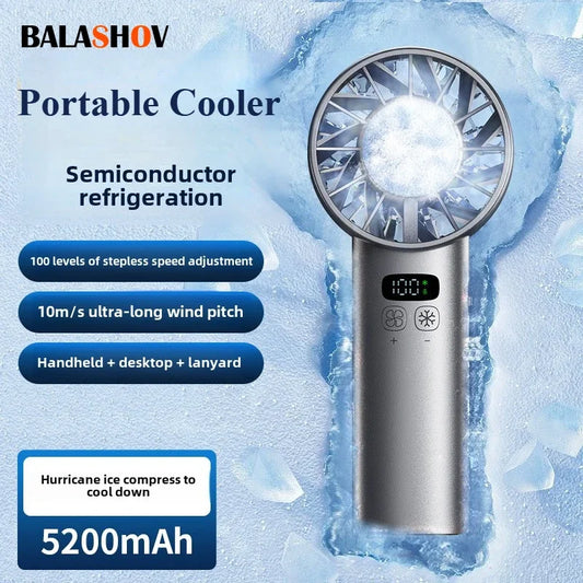 Super Power 5200mAh -16C  Ice Compress High-Speed Cooling Fan Handheld Fans USB Rechargeable Portable Mini Fan LED Digital Display, Travel, Camping, Outdoor Beach Air Cooling Fans