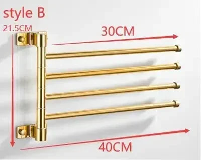 NEW 4 Rods Golden Light Luxury Aluminum Wall Mounted Rotating Towel Rack Bath Rail Hanger Towel Holder Bathroom Accessories Storage Rack