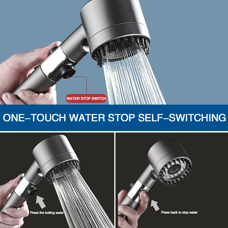 New Black Shower Head Rainfall High Pressure 3 Modes Adjustable Boost Filter Holder with Hose for Bathroom Accessories Sets