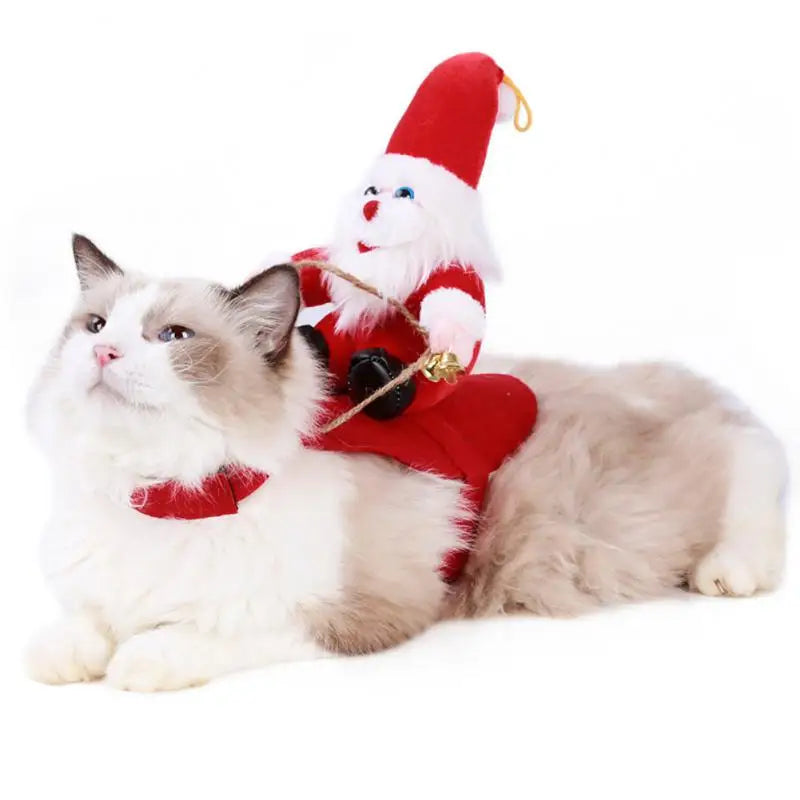 Creative Dog Cat Christmas Costume Santa Claus Riding Pet Cosplay Clothes Christmas Party Pet New Year Eve Gift