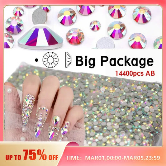 14400pcs AB Flatback Rhinestones Glass Crystal DIY Design Jewelry Making Beads Beauty Accessories Nail Art/Garment Decorations