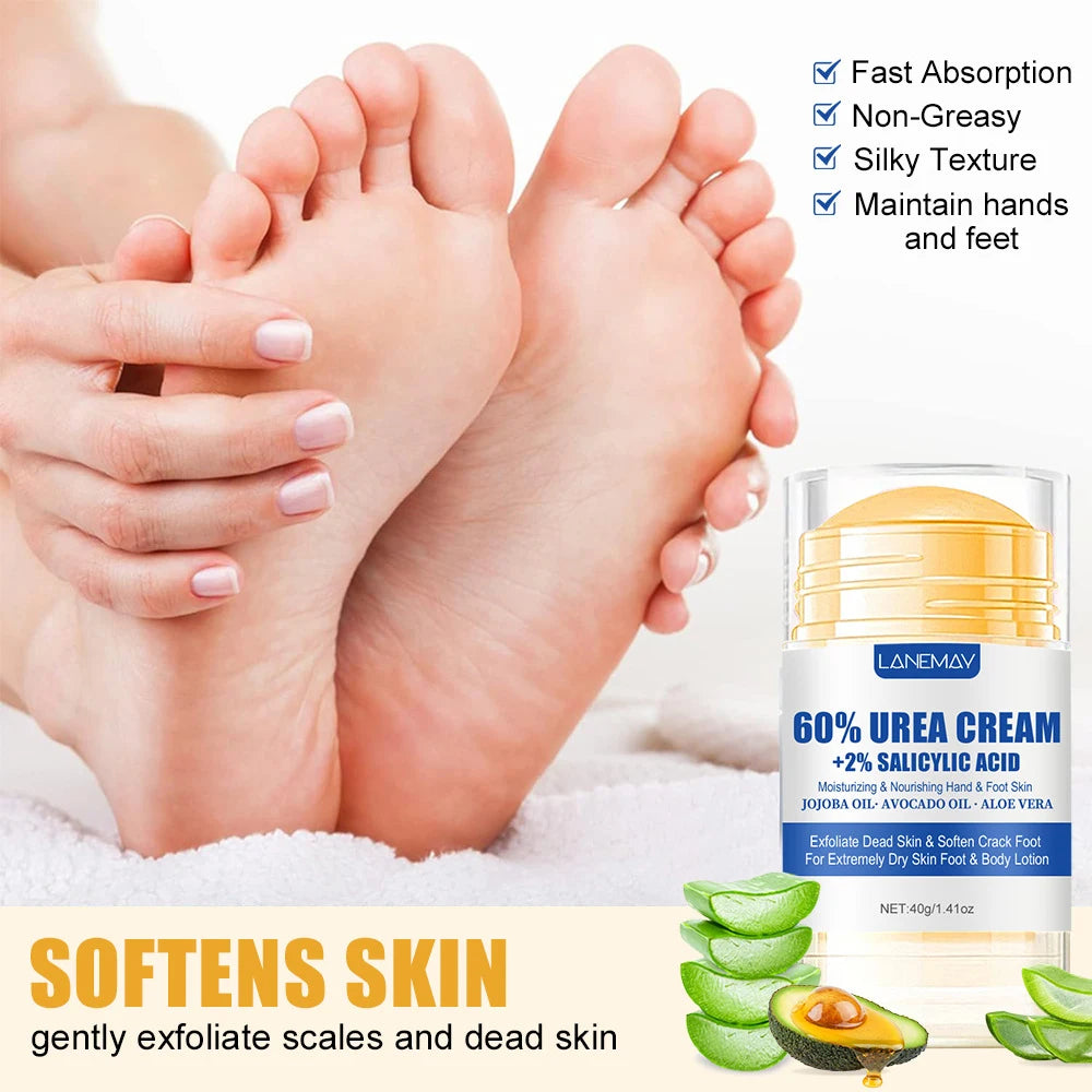 3PCS Set Cracked Foot and Hands Wax Cream 60% Urea + Natural Avocado + Aloe Vera  Ultra-Hydrating For Softening Dry Cracked Feet Gentle Exfoliation Daily Foot Care Cream