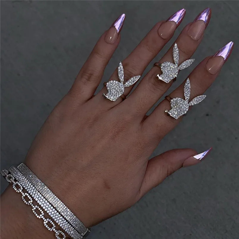 NEW!!!! Playboy Bunny  Luxury Cute Rabbit Open Rings for Women Fashion White Gold Color Party Jewelry Fashion Supplies