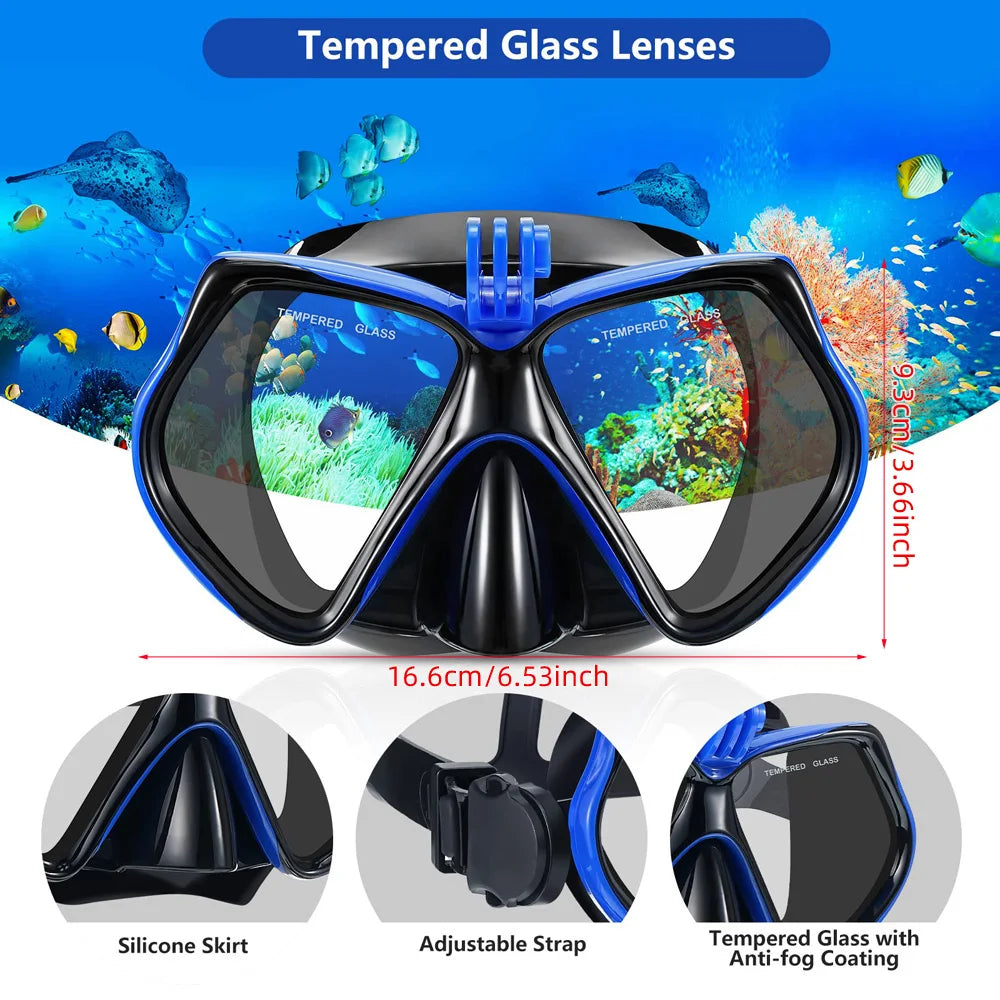 Snorkel Set Diving Mask For GoPro Underwater Sports Camera Anti-Fog Professional Swimming Goggles Dry Snorkeling Tube For Adults