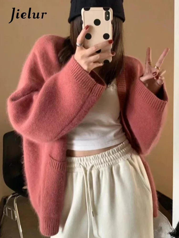 NEW Arrivals Solid Color Chic Long Sleeves Loose Casual Women Cardigan Sweet Knitting Fashion Single Breasted Simple Female Cardigans Ladies Girls Luxury Fashion Clothing Supplies