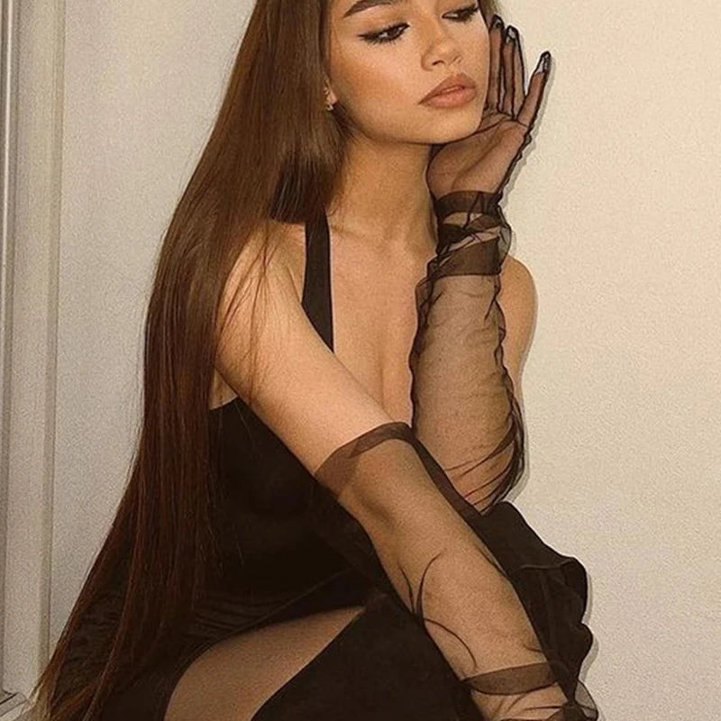 8 Colors 70cm Sexy Lace Net Yarn Mesh Breathable Long Gloves Hollow Transparent Thin Touch Screen Summer Sunscreen  Women Gloves Ladies Apparel Accessories