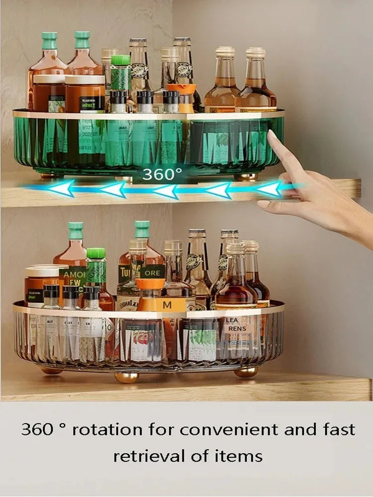 Kitchen Rotatable Seasoning Storage Rack with Multifunctional 360 Degree Seasoning Storage Rack, Light Luxury Fruit Plate