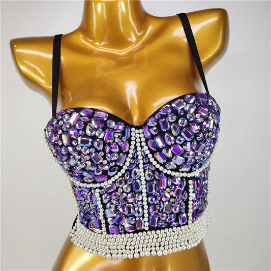 Sexy Bras for Women Night Club Party Cropped Tops Bra Stage Performance Sparkling Rhinestone Underwear Bralette Lingerie Clothes