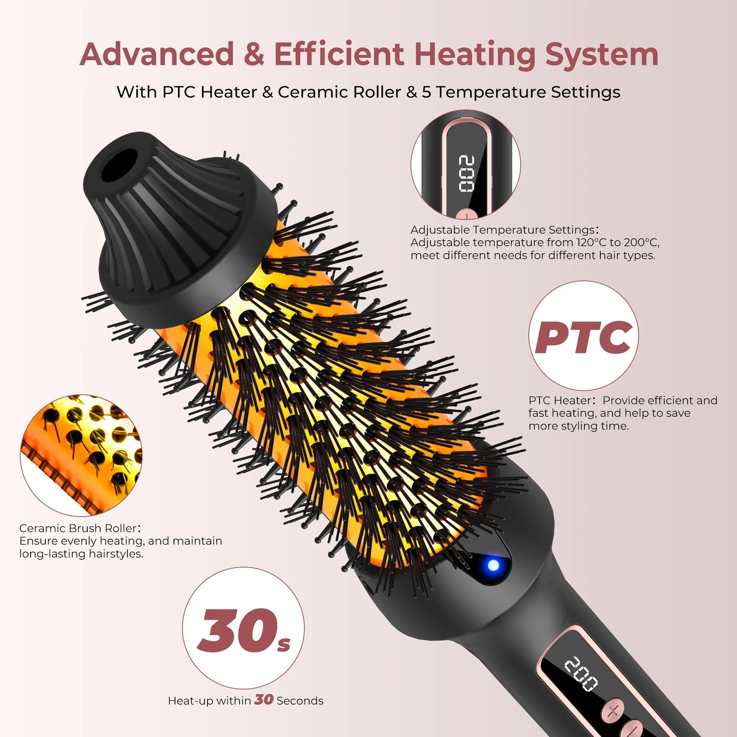 UK Plug Heated Styling Brush 3-in-1 Ionic Hair Curler/Straightener with Anti-Scald Electric Curl Wand Curling Iron Hair Styling Tools