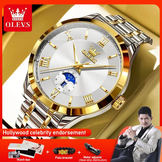 NEW 4 Colors 100% Original OLEVS 3638 Men Watch Original Quartz Watch Stainless Steel Waterproof Luminous Large Dial Day Date Watches Luxury Men Box Luxury Gifts for Husband Boyfriend