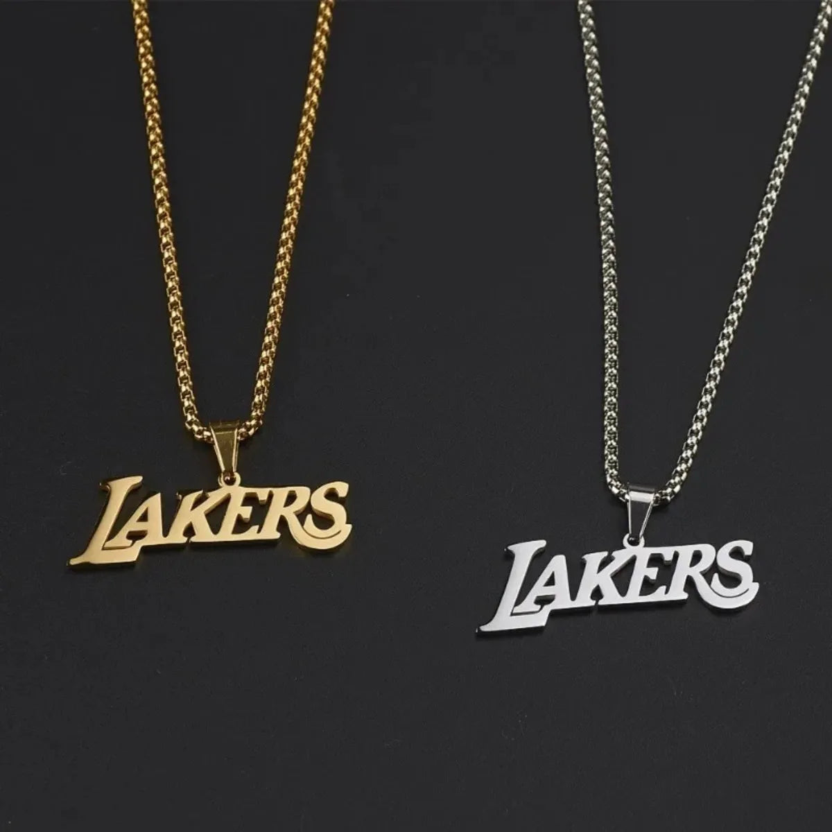 LAKERS Commemorative Logo Silver and Colorful Pendant Necklace, Titanium Steel Unisex Jewelry for Basketball Super Fans